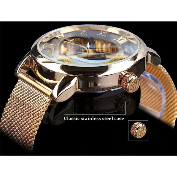 Men's Skeleton Watch Steampunk Watch Black Mechanical Watch for Men Minimalist - Picture 5 of 6